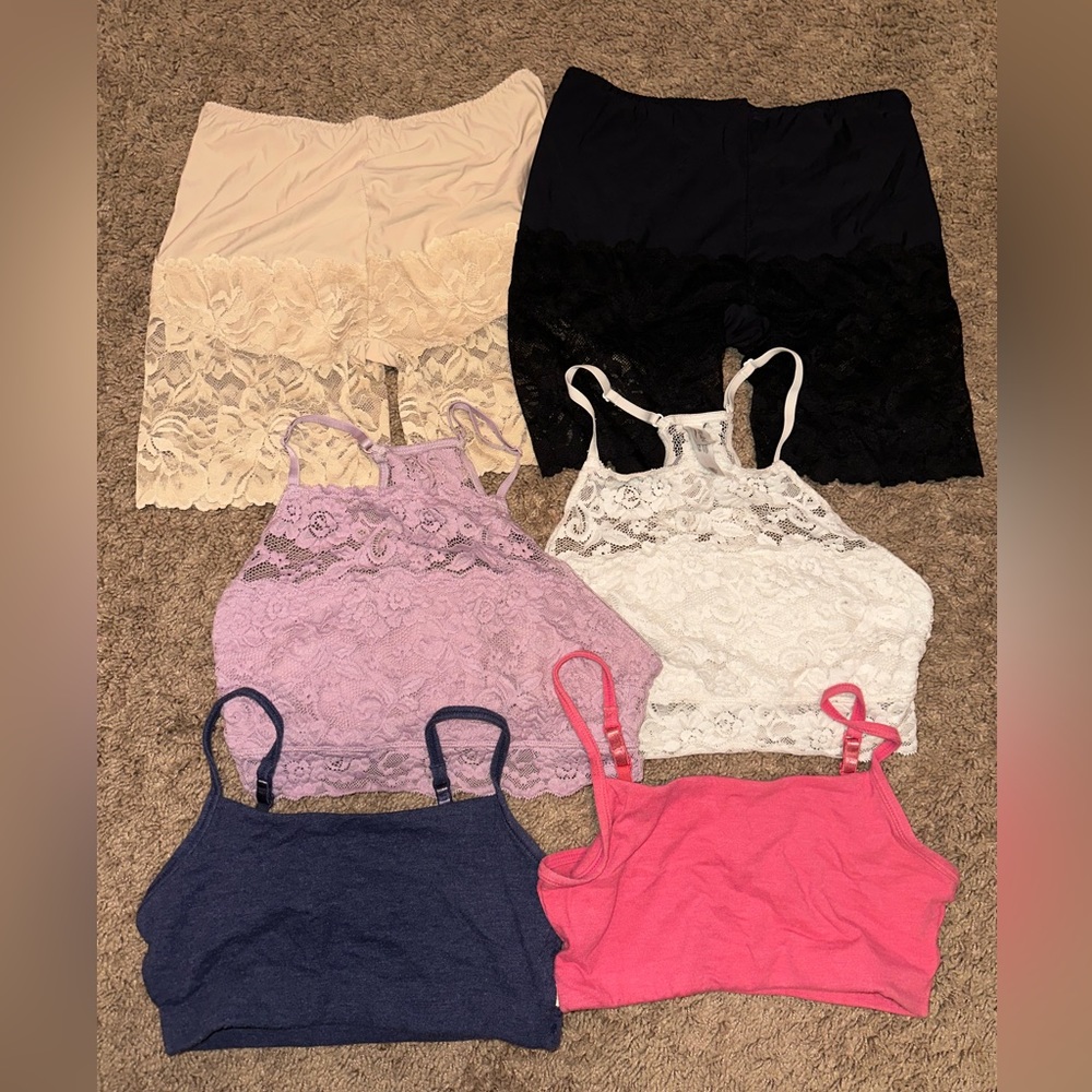Sports bras and under garment type bras and shorts